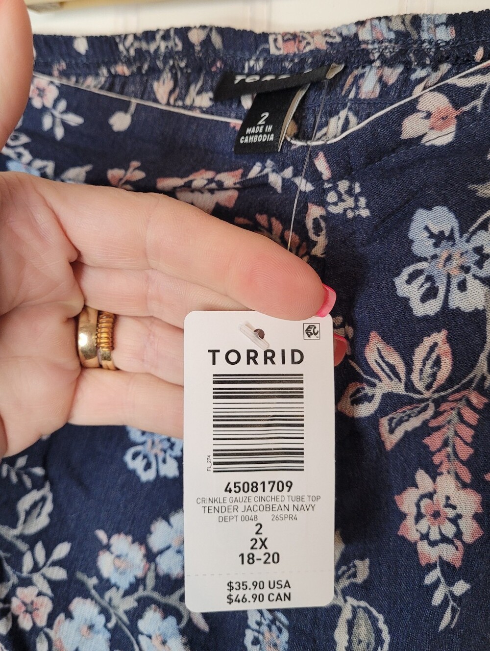 Torrid Navy Floral Ruched Strapless Peplum Top NWT Size 2X - Picture 11 of 11
